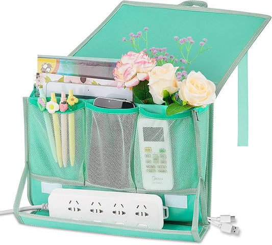 Bedside Caddy Bedside Storage Organizer Bedside Organizer with Power Strip Holder and 2 Adjustable Straps for Home Bunk Bed College Dorm Sofa (Green)-NeatNest