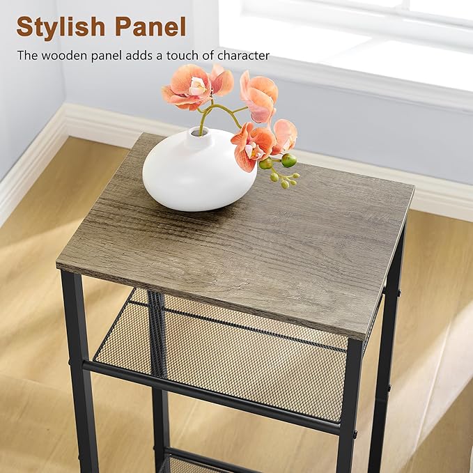 Hoctieon 3 Tier End Table, Telephone Table, Tall Side Table with Storage, Small Nightstand for Small Spaces, Metal Frame, For Living Room, Bedroom, Sofa Couch, Hall, Easy Assembly, Greige