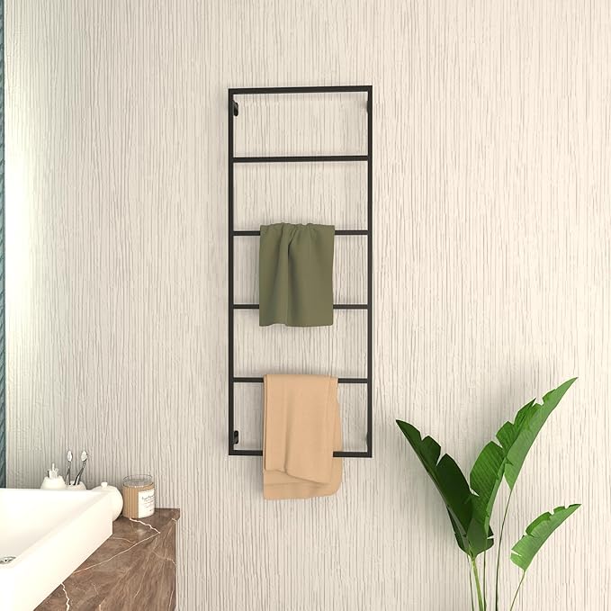 Elegant Wall Mounted 6 Tier Towel Holder, Rust-Resistant, Space-Saving Towel Rack for Effortless Drying, Perfect for Modern Farmhouse Bathroom, Kitchen Decor (44"(H) x 18"(W) x 3"(D))