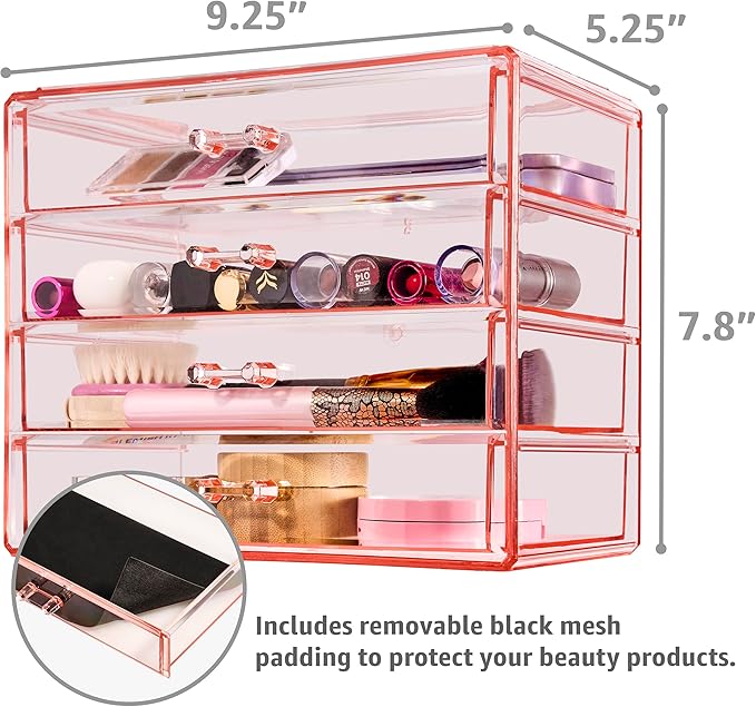 Sorbus Makeup Organizer - 4 Drawer Acrylic Make Up Organizers and Storage for Cosmetics, Jewelry, Beauty Supplies, Clear Makeup Organizer for Vanity, Girl's Room, College Dorm, Counter, Bathroom-Sinks