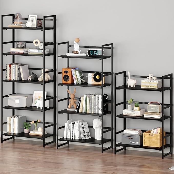 BHG Vintage Multifunctional Folding Bookshelf, No-Assembly Plant Stand Storage Rack Shelves for Home Office (All Black, 5-Tier)-NeatNest