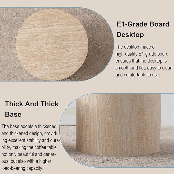 Nesting Coffee Table Set of 2 Wood Circle Drum Coffee Tables Set Round Fluted Coffee Tables for Living Room & Small Space (terrazzo)