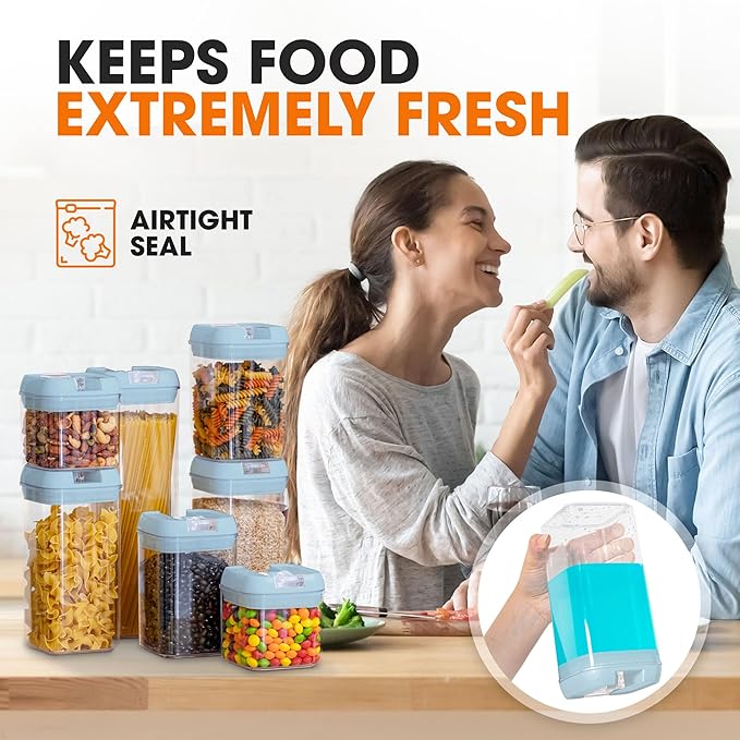 Cheer Collection Airtight Food Storage Containers, Kitchen Storage Containers for Pantry, Set of 7 Food Containers with Lids Airtight, Pantry Storage Containers & Organizers with Lids, Blue