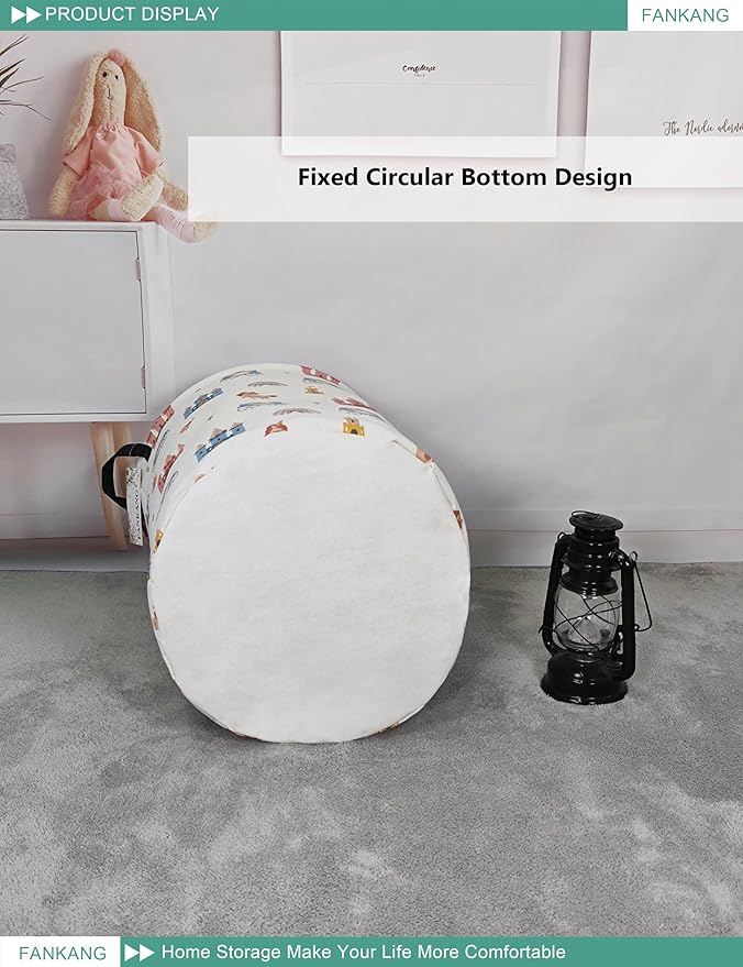 FANKANG Storage Basket, Nursery Hamper Canvas Laundry Basket Foldable with Waterproof PE Coating Large Storage Baskets for Kids Boys and Girls, Office, Bedroom, Clothes,Toys(castle carriage)