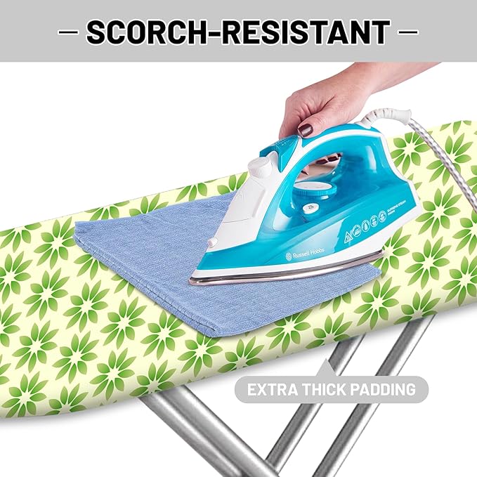 Extra Thick Ironing Board Cover and Pad, Spring Flower 15x54 Ironing Board Cover, Resist Scorching and Staining,Elastic Edges,Green
