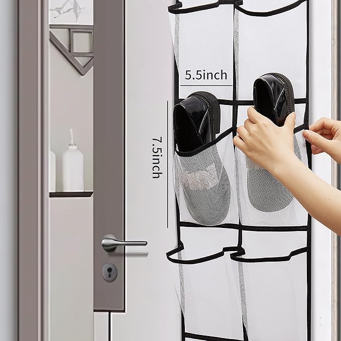 Over The Door Shoe Organizer, 14 Large Mesh Pockets Hanging Shoe Rack for Closet Organizers and Storage, White, 2-pack (white)-NeatNest