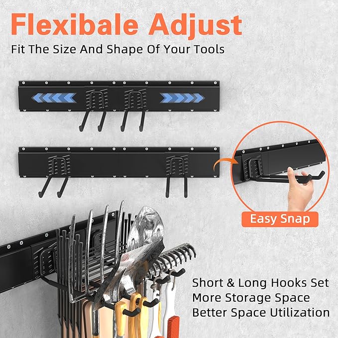 Garage Storage, Ultimate Wall-Mounted Garage Organizer for Men 64Inch, Heavy Duty 550lbs Tool Rack with Adjustable Metal Hooks Yard, Shed & Workshop Storage for Tools, Bikes, Snowboards Gift