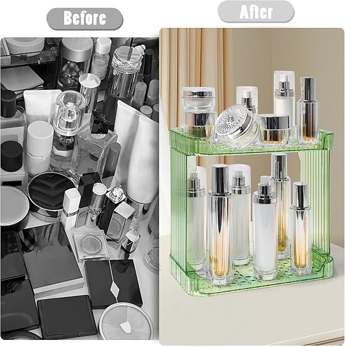Bathroom Counter Organizer Cosmetics Skincare Organizers Skincare Makeup Organizer Countertop Holder for Perfume-2 Tier-Green