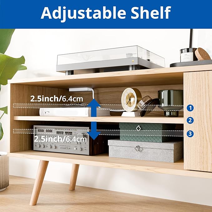 Cozy Castle TV Stand for 48 Inch TV, Mid Century Modern Entertainment Center with Storage Cabinet, TV Media Console with Charging Station for Living Room, Bedroom, Oak-NeatNest