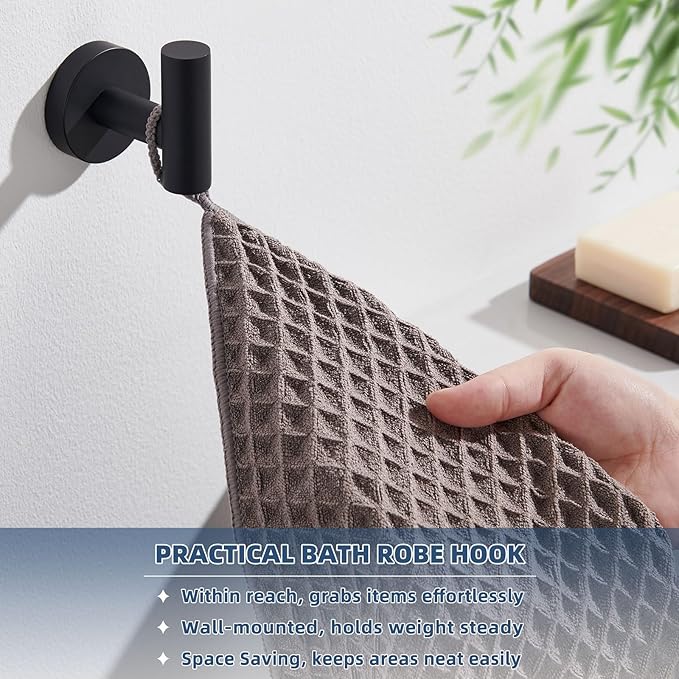 APLusee Towel Coat Hook Matte Black, 304 Stainless Steel Robe Hook, Bath Kitchen Contemporary Wall Mounted