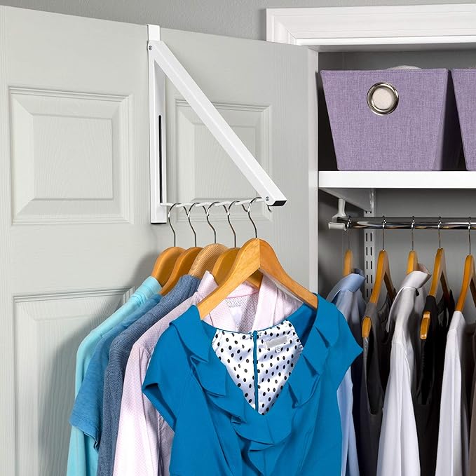 HOLDN’ STORAGE Over The Door Hanger - Single Foldable Rack Organizer for Hanging Clothes, Coats & Towels, Ideal for Dorm Rooms, Laundry, Bathrooms, Etc - Holds up to 20 LBs, Collapsible - White