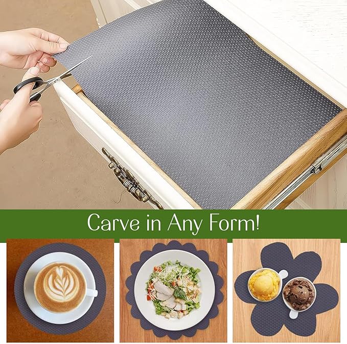 EVALAND 12" x 33 FT Non-Slip Shelf Liner, Non-Adhesive, BPA-Free, Waterproof Pantry Liner for Shelves, Easy to Cut, Oil-Proof Shelf Liners for Kitchen, Cabinets, Drawers, Refrigerator, Gray