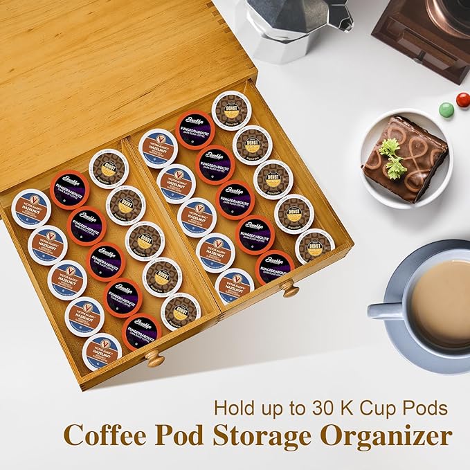 K Cup Storage Organizer,Wood Coffee Pod and Tea Bag Holder,Kcup Drawer Coffee Maker Stand,Home Kitchen Counter Holds Up to 30 Pods Capacity-NeatNest