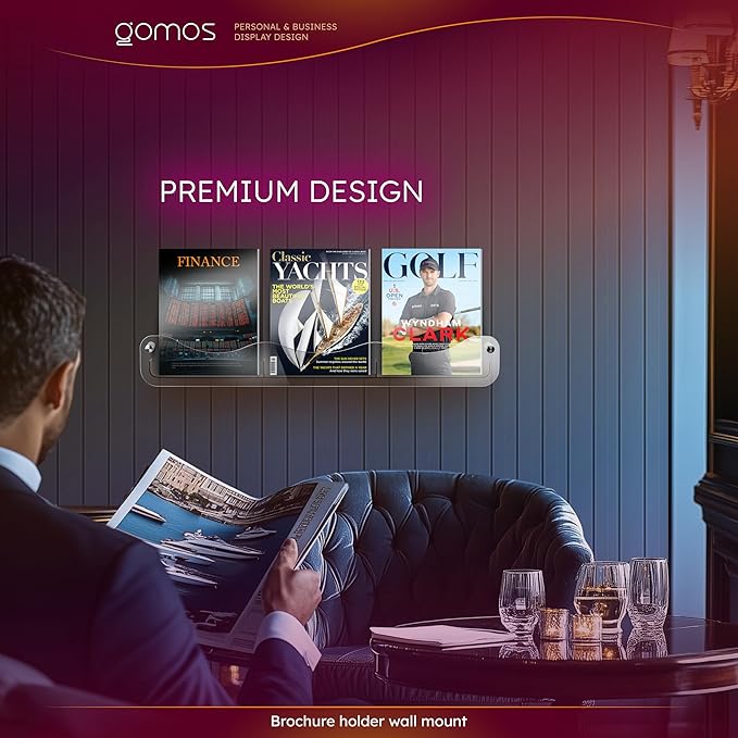 Gomos Acrylic Magazine Holder – Magazine Rack Wall Mounted, Wall Magazine Holder, Acrylic Book Shelves, Brochure Holder Wall Mount, Magazine Display for Books and Journals (Smoked)