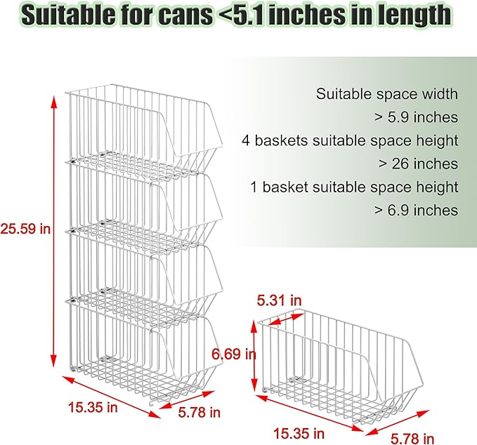 4 Tier Stackable Can Organizer For Pantry, Canned Goods Organizers And Storage For Kitchen, Soup Soda Can Dispenser For Pantry (L 15.35in X W 5.78in X H 25.59in) (white, 4-pack)