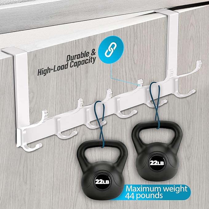 Door Coat Hanger, 6 Double Hooks - Carbon Steel & Aluminum Door Mount Hanger with Adjustable Easy Install for Clothes, Hats, Keys, Towel Storage-NeatNest