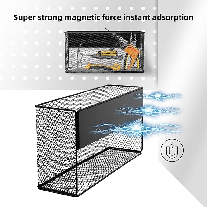 Black Magnetic Basket for Refrigerator, Black Magnetic Basket Organizer Magnetic Spice Rack, Magnetic Locker Organizer Holder for Kitchen Storage, Magazine, Whiteboard-NeatNest