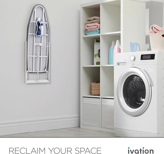 Ivation Wall-Mounted Ironing Board | Foldable 36.2” x 12.2” Sturdy Ironing Station for Home & Apartments, Easy-Release Lever, Removable Cotton Cover, Includes Mounting Hardware with Iron Holder