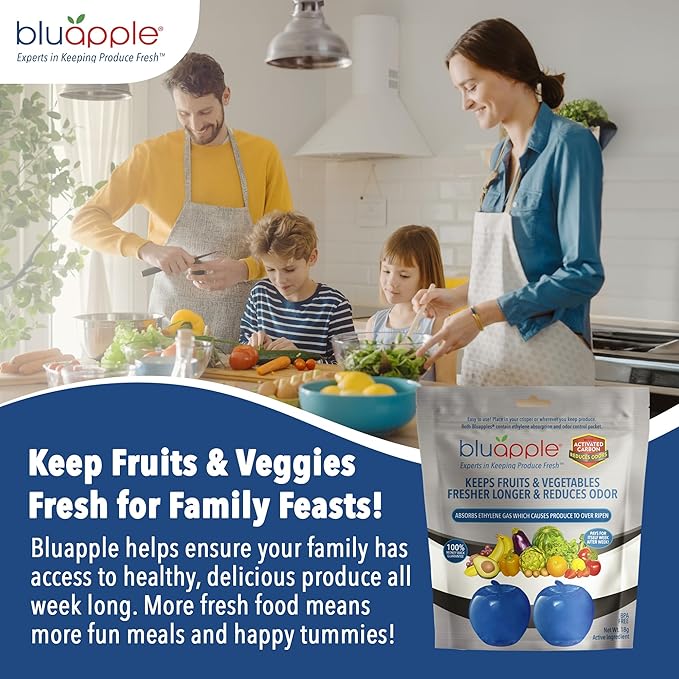 Bluapple Produce Saver with Activated Carbon - Ethylene Gas Absorber, Keep Fruits & Vegetables Fresh Longer, Minimize Food Waste, Refrigerator Odor Absorber, Produce Storage Extends Shelf Life, 2 Pack-NeatNest