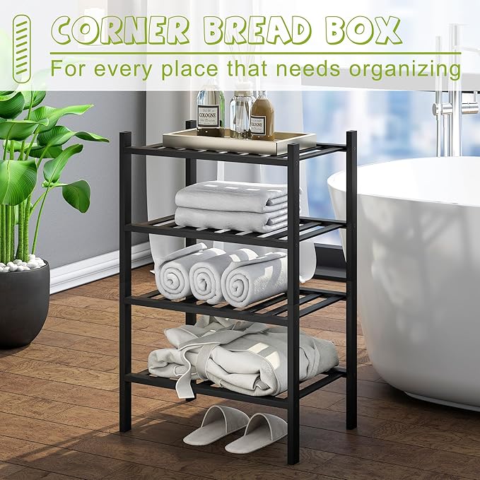 BMOSU 4-Tier Bamboo Small Shoe Rack Premium Stackable Shoe Shelf Storage Organizer for Hallway Closet Living Room Entryway Organizer (Black Bamboo)-NeatNest
