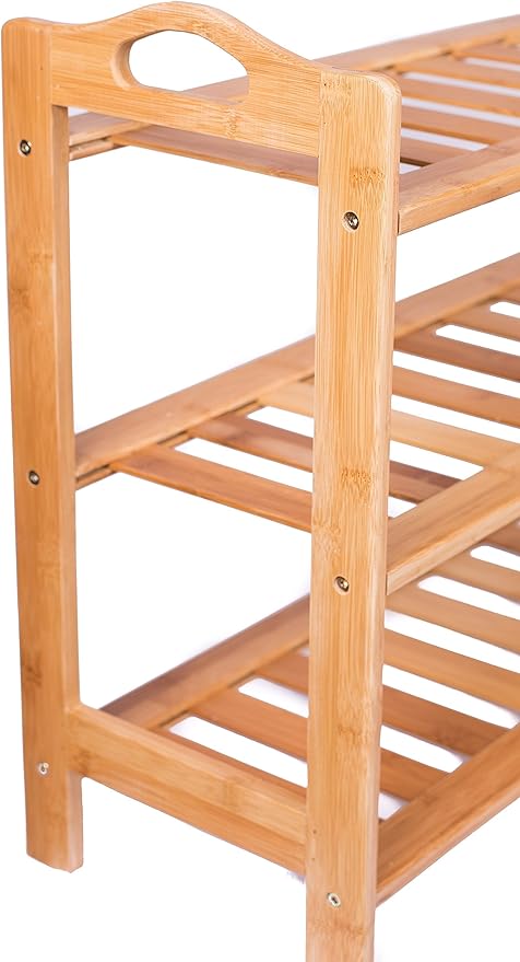 BirdRock Home 3 Tier Free Standing Shoe Rack with Handles | Bamboo | Wood | Closets and Entryway | Organizer | Fits 9 Pairs of Shoes-NeatNest