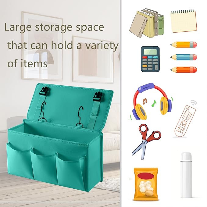 Bedside Caddy Bedside Storage Organizer,Bed Caddy With Thickened Material Suitable for Homes, Dormitories, Hospitals, Cribs, RVs,Great for Magazines,Books,Remote, Phone (Green)-NeatNest