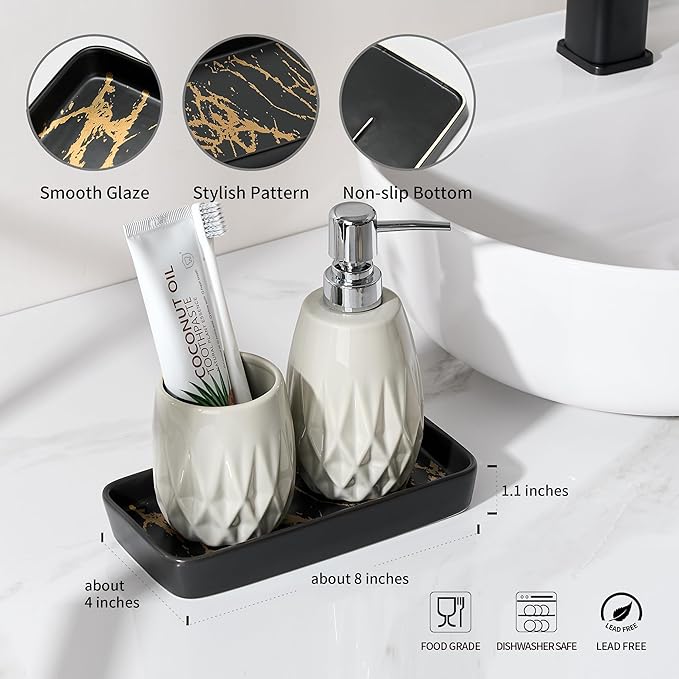 Bathroom Vanity Tray for Countertop,2PC Rectangle Marble Tray Set,Decorative Bathroom Organizer for Scrubber, Lotion Bottles, Perfume, Jewelry, Candle, Key Trinket Ring(Small,Black)-NeatNest