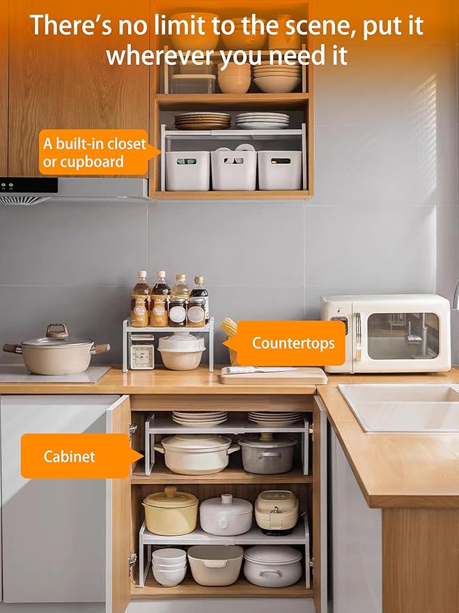 Caliee Adjustable Shelf for Cabinet for Kitchen Organization, Single Shelves for Kitchen Cabinets Applicable to Cabinets, Pantry, Expandable Shelf Organizer-NeatNest