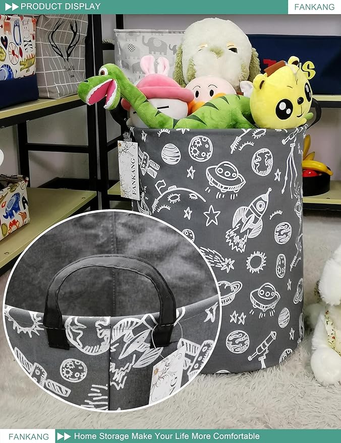 FANKANG Storage Basket, Nursery Hamper Canvas Laundry Basket Foldable with Waterproof PE Coating Large Storage Baskets for Kids Boys and Girls, Office, Bedroom, Clothes,Toys(Space Planet)