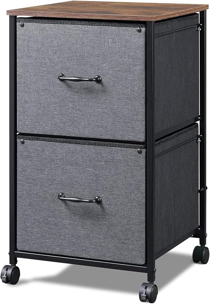 DEVAISE 2 Drawer Mobile File Cabinet, Rolling Printer Stand, Fabric Vertical Filing Cabinet fits A4 or Letter Size for Home Office, Rustic Brown-NeatNest