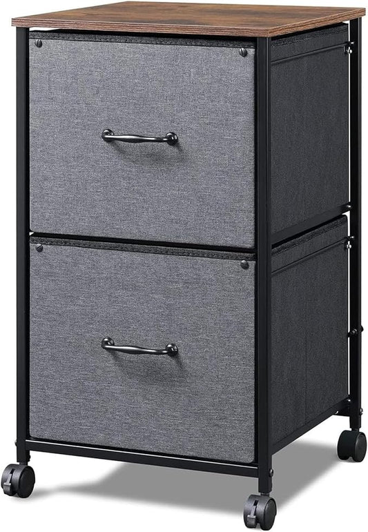 DEVAISE 2 Drawer Mobile File Cabinet, Rolling Printer Stand, Fabric Vertical Filing Cabinet fits A4 or Letter Size for Home Office, Rustic Brown-NeatNest