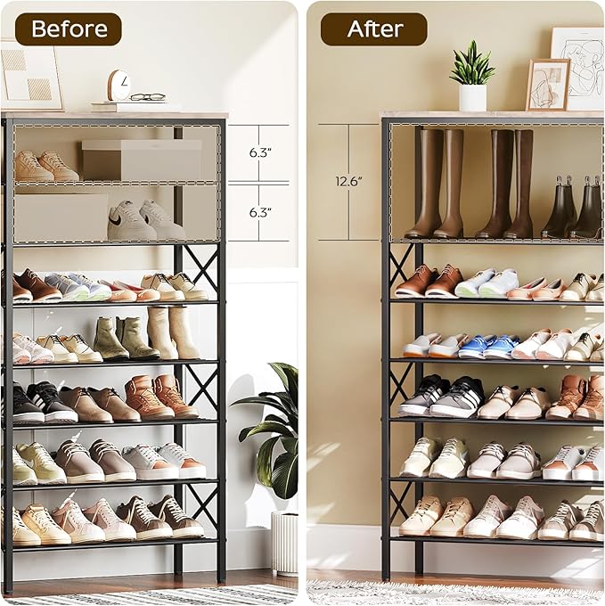 8 Tier Shoe Rack, Shoe Storage Organizer, Large Capacity Shoe Shelf Holds 32 Pairs of Shoes, Durable and Stable, for Entryway, Hallway, Closet, Dorm Room, Greige and Black SS08BG-NeatNest