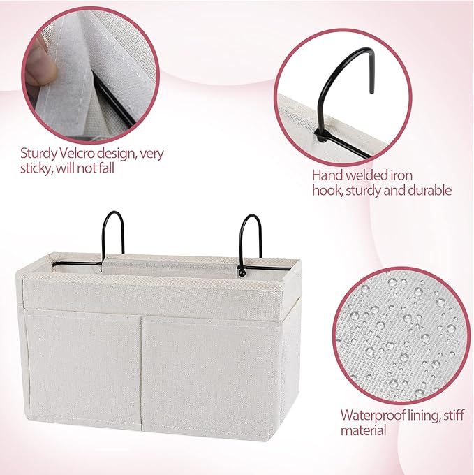 Bedside Caddy Hanging Storage with Water Bottle Holder for Bunk Bed Hospital Bed Dorm Rooms (White)-NeatNest
