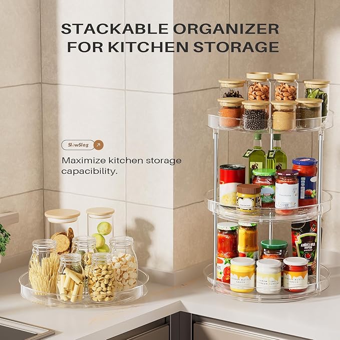 2 Pack 10.6-Inch 2 Tier Lazy Susan Organizer, 360 Degree Rotating Clear Turntable for Cabinet, Makeup and Perfume Organizer for Vanity, Kitchen, and Bathroom Counter Tray-NeatNest