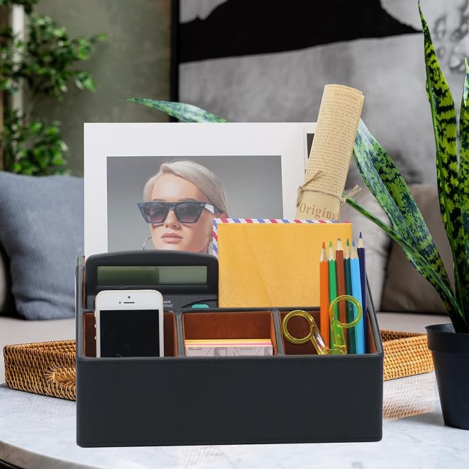 Desk Organizer, Mail Organizer Countertop, Bills Organizer, Mail Sorters, Magazine Holder, Desk Organizer and Accessories for Office Supplies, Brown, Black-NeatNest