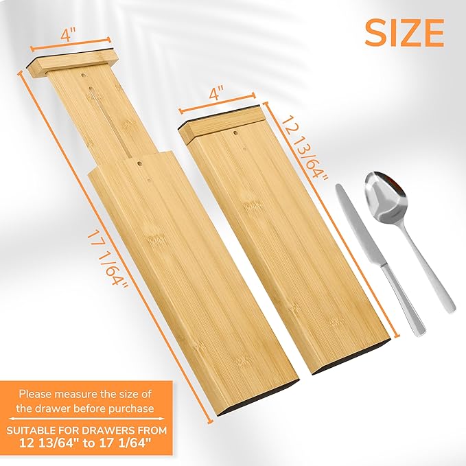 BAMEOS 4 PCS Bamboo Drawer Divider Adjustable Drawer Dividers Kitchen Drawer Organization Utensil Organizers for Kitchen Dresser Bathroom Bedroom and Office-NeatNest