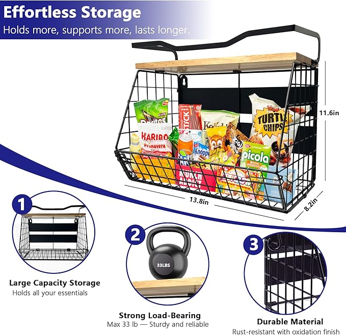 bealy Upgrade Strong Magnetic Shelf for Fridge with Wood Lid Top, XXL Large Capacity Magnetic Spice Rack for Fridge, Multifunction Kitchen Pantry Organizers and Storage, Fruit Potato Storage Basket-NeatNest
