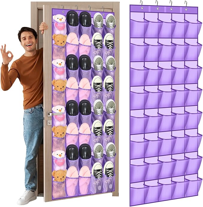 Windyun 40 Large over the Door Hanging Shoe Organizer Purple Mesh Pockets Shoe Rack for Closet Behind Door Hanger Storage Holder Nonslip for Cruise Essentials, Dorm Room Storage, Utility Room-NeatNest