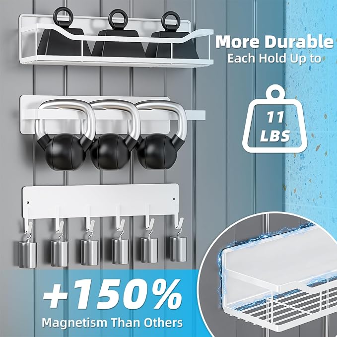 5 Pack Magnetic Shelves for Washing Machine & Refrigerator, Paper towel holder, Movable Powerful Magnetic Spice Racks with Unique Hollow Design, for Laundry Room and Kitchen Organization (White)