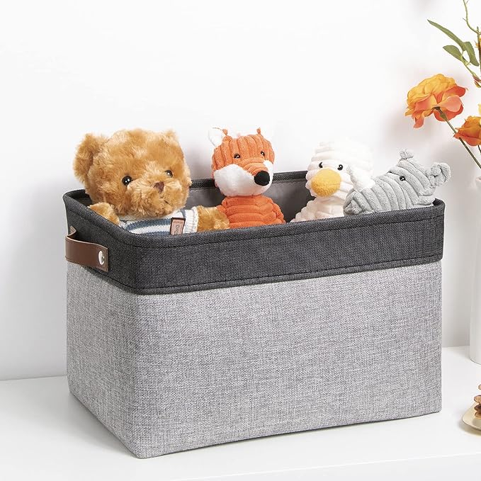 DULLEMELO Fabric Storage Basket for Shelves/Closets, Collapsible Rectangle Basket for Organizing Clothes, Toys, Towels, Books, Laundry, Nursery, Dog Toy Basket Empty (Black&Gray)-NeatNest