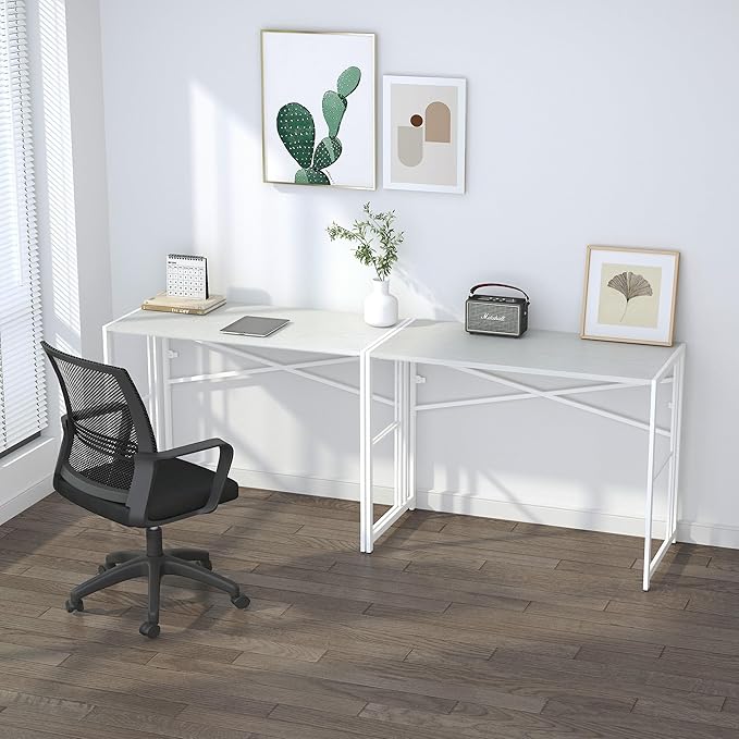 Folding Desk 40 inch Writing Gaming Computer Camping Table, No Assembly Required Home Office Desk, White-NeatNest