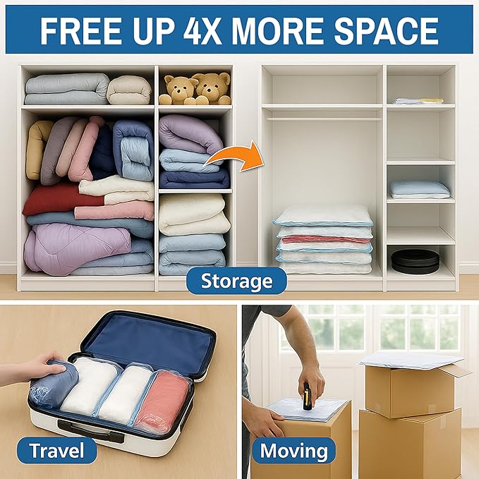 Spacesaver Hanging Vacuum Storage Bags (Pack of 4) - Vacuum Sealer Bags, Closet Organizer, Sealed Storage, Space Bag - Blanket, Bedding, Garment, Clothing, Dress, Suit, Long Coat, Jacket