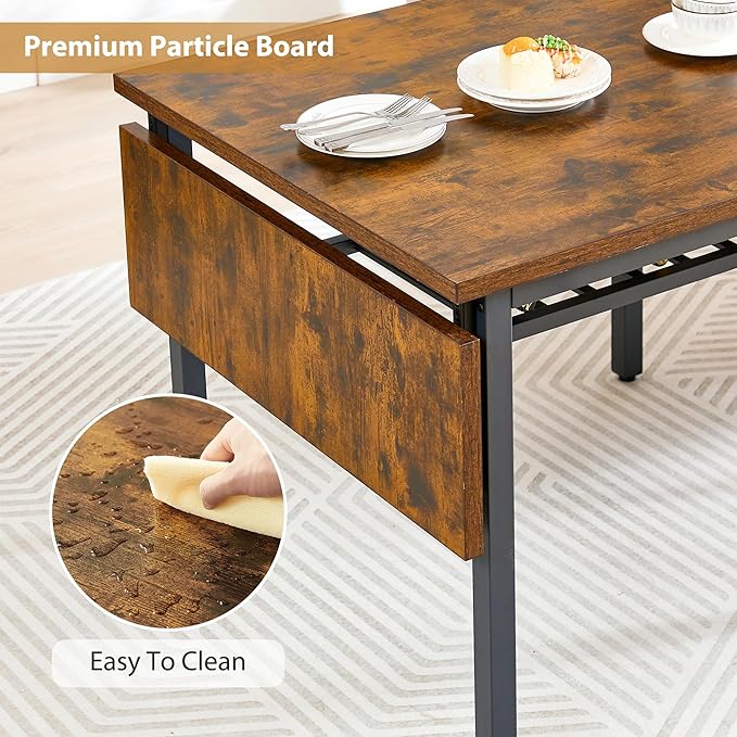 63.2" Folding Dining Table for 4-6 People, Drop Leaf Table with Storage Rack Extendable Kitchen Dinner Table for Small Spaces, Chairs Not Included (Brown)-NeatNest