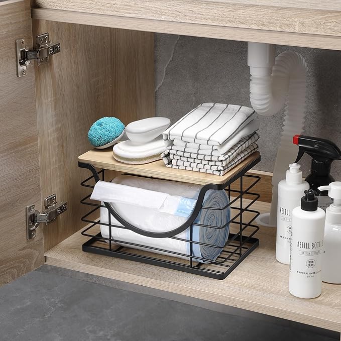 Extra Large Trash Bag Holder Under Sink Stackable Kitchen Storage with Lid, Garbage Bag Dispenser Roll Holder, Wall Mounted Trash Bag Container, Laundry Room Organization Storage-NeatNest