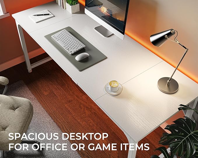 Huuger Computer Desk, 70 Inch Office Desk, Gaming Desk with Storage, Writing Desk Work Desk for Home Office, Study, Long Simple Desk, Large Legroom, Metal Frame, White-NeatNest