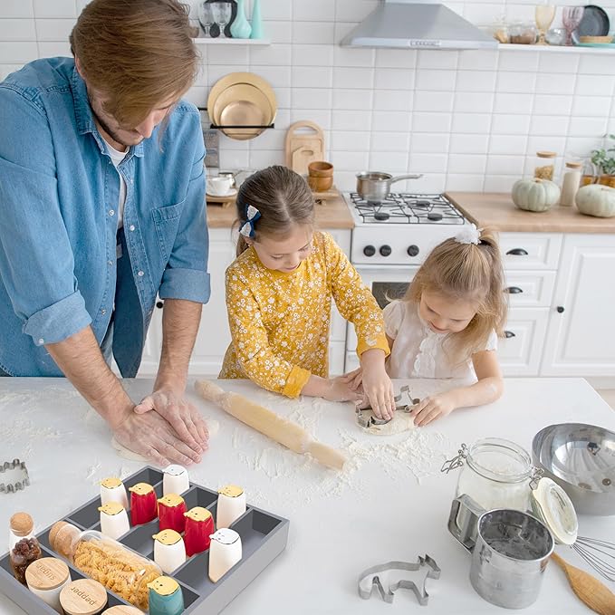 Bellsal Grey Utensil Organizer 12.5 Inch Silverware Tray for Drawer Utensil Holder Cutlery Organizer Kitchen Drawer Organizer 7 Compartment Small Narrow Bamboo-NeatNest