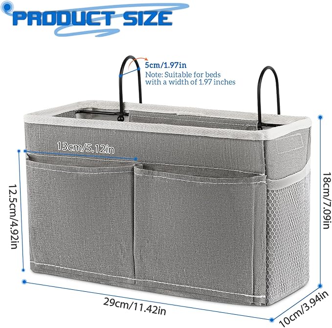 Bedside Caddy Bedside Hanging Storage Basket Bed Caddy for Headboards Bunk Dorm Rooms Crib Beds Rails Organizer (Grey)-NeatNest