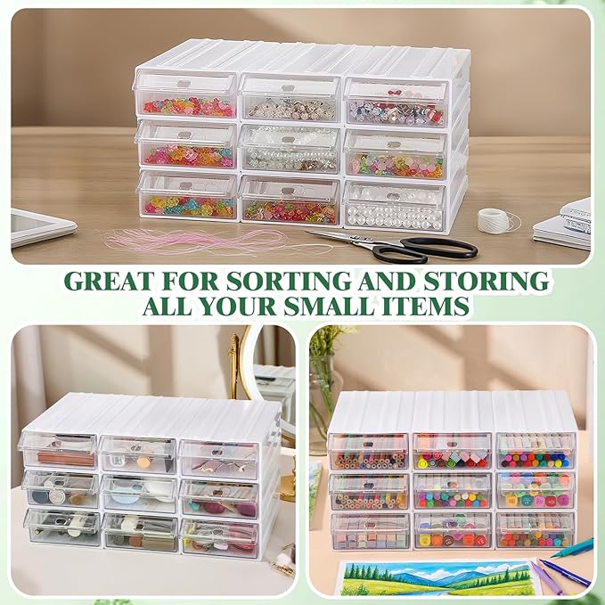 9 Pcs Stacking Office Drawer Organizers - Desktop & Wall Mounted 9 Drawer Storage Closet with 18pcs Clear Dividers Multifunctional Organizer Rack with 9pcs Tag Card for Home Small Items-NeatNest