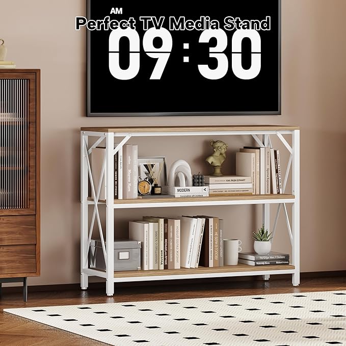 Homeiju Entry Table 40" Width, 3-Tier Entryway Table with Storage, Industrial Sofa Table with Open Shelves, Foyer Tables for Entryway, Hallway, Kitchen, Living Room and Bedroom, Light Coffee-NeatNest