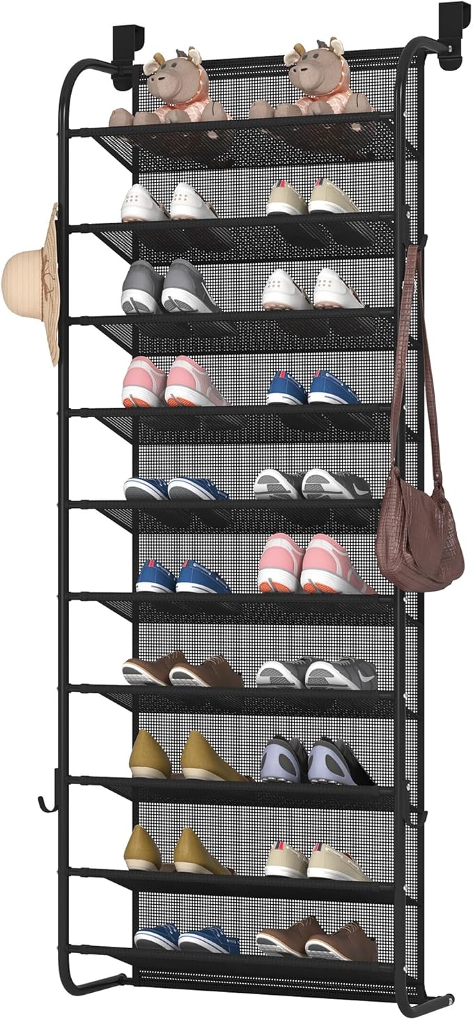 10 Tier Shoe rack Hanging Shoe Storage the door shoe rack for Closet Pantry Over The Door Shoe Organizer Wall Floating Shelves (Black, 10 Tier)-NeatNest